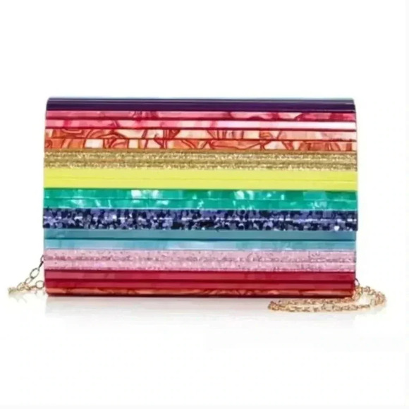 Kurt Geiger London Party Multi Stripe Rainbow Glitter Envelope Clutch RARE - Picture 5 of 13